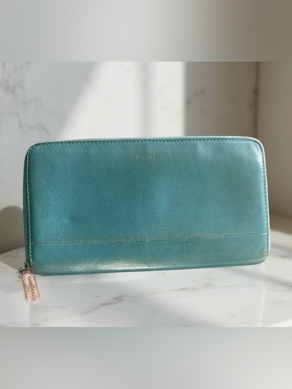 Tiffany & Co. Rare Tiffany Blue leather long zipper wallet beautiful
